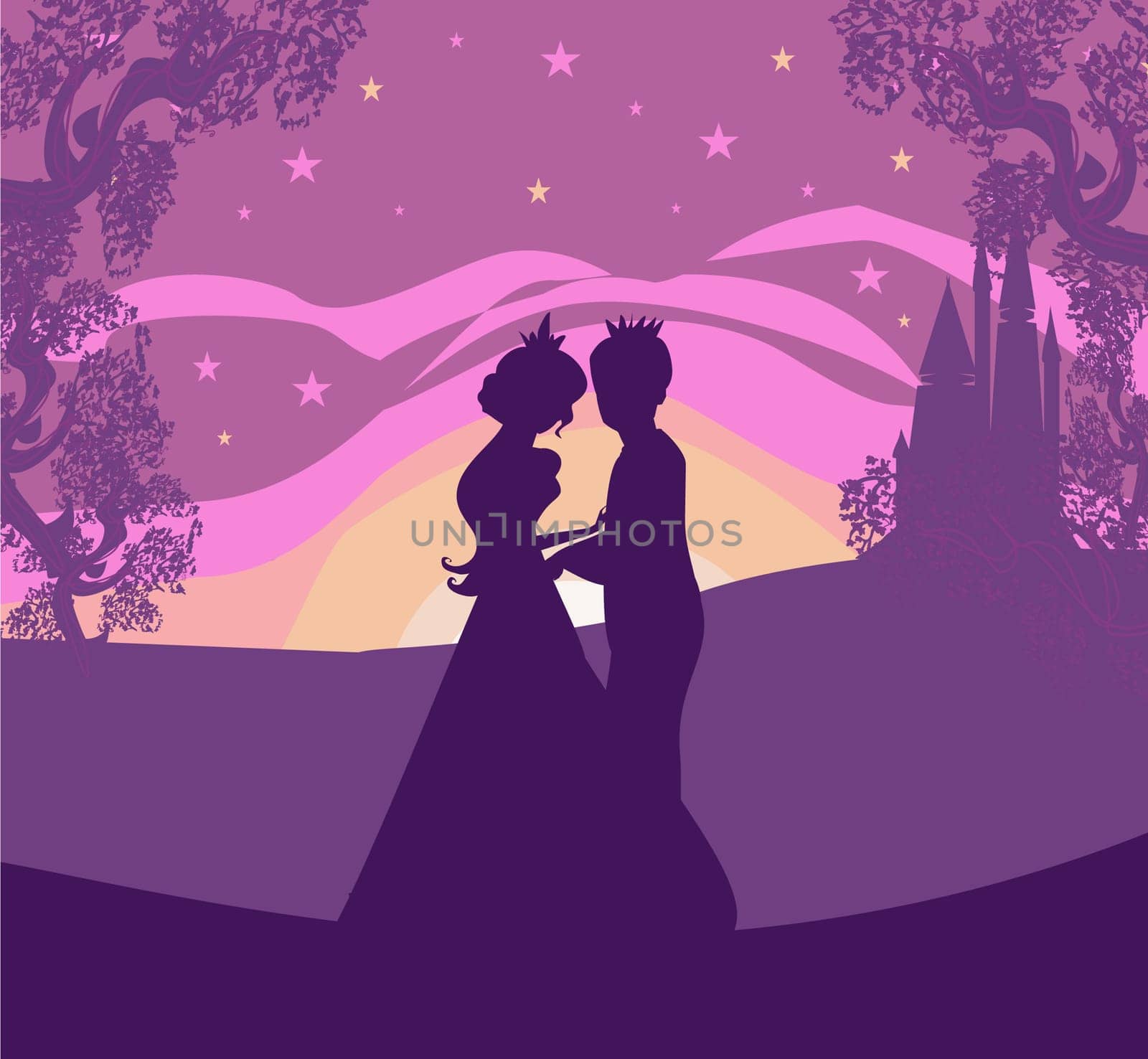 Magic castle and princess with prince
