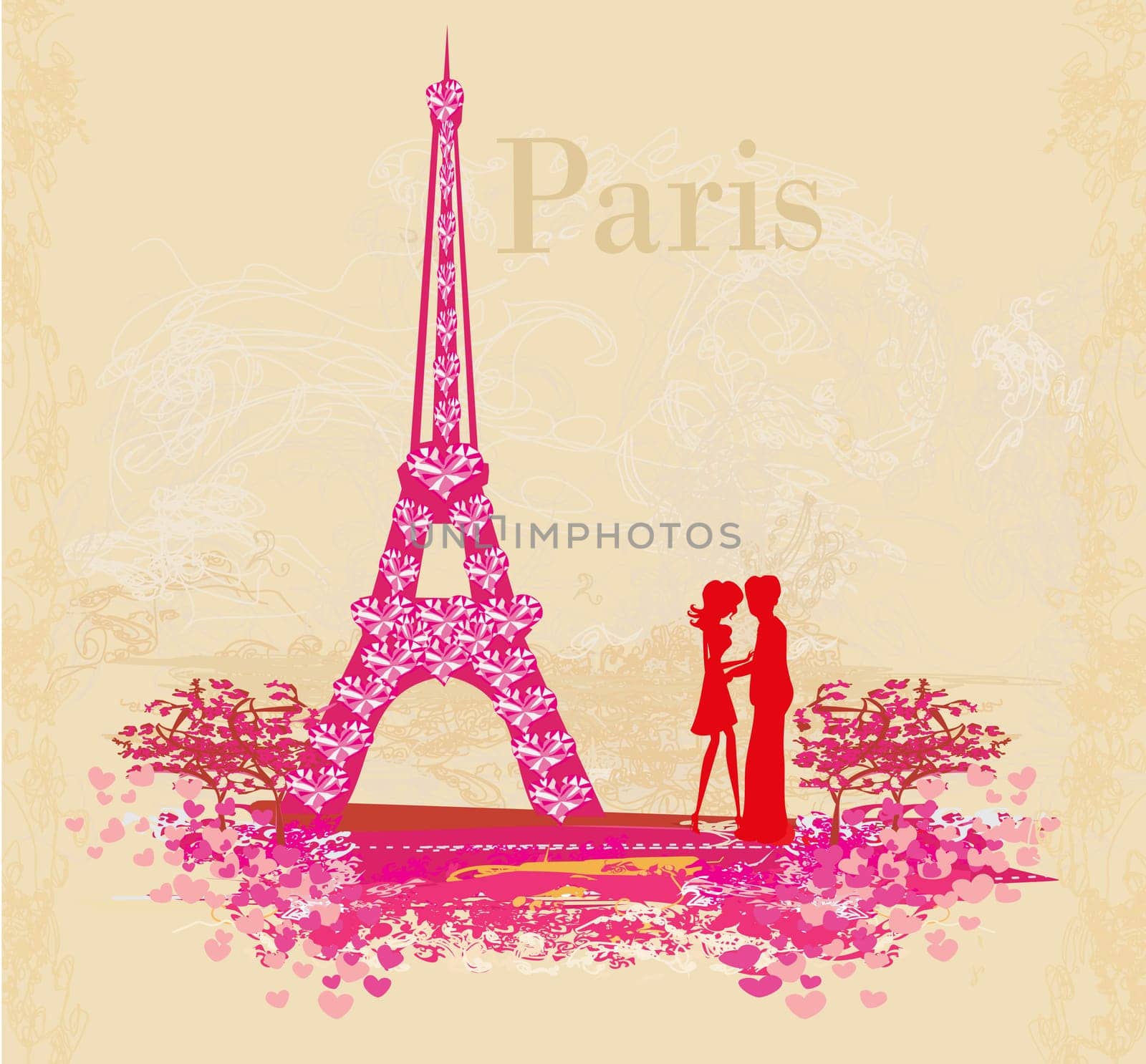 Romantic couple in Paris - abstract card