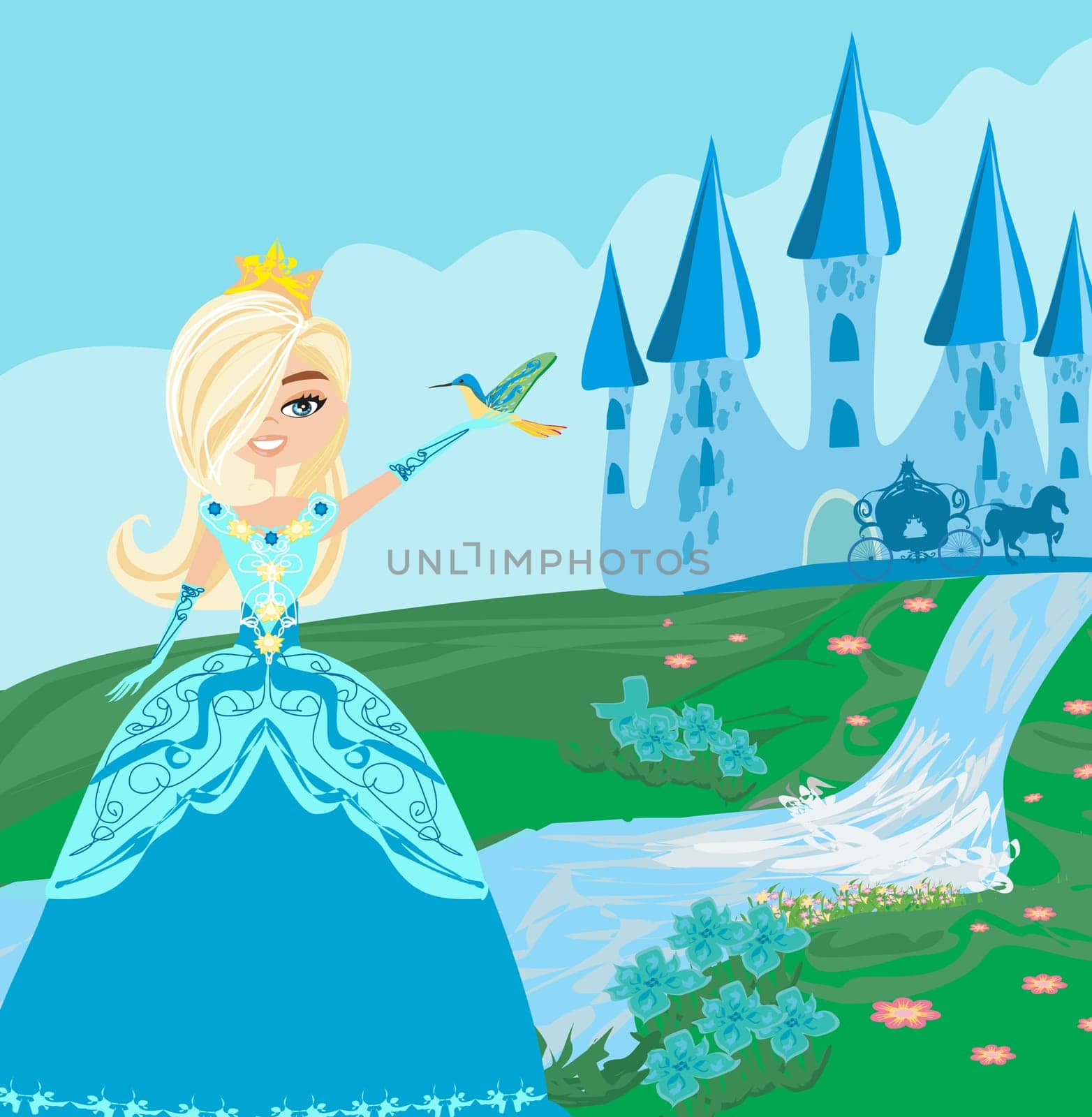 Princess with bird in the garden