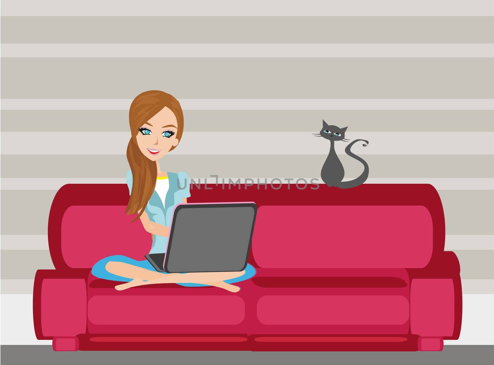 Woman with laptop on the sofa at home