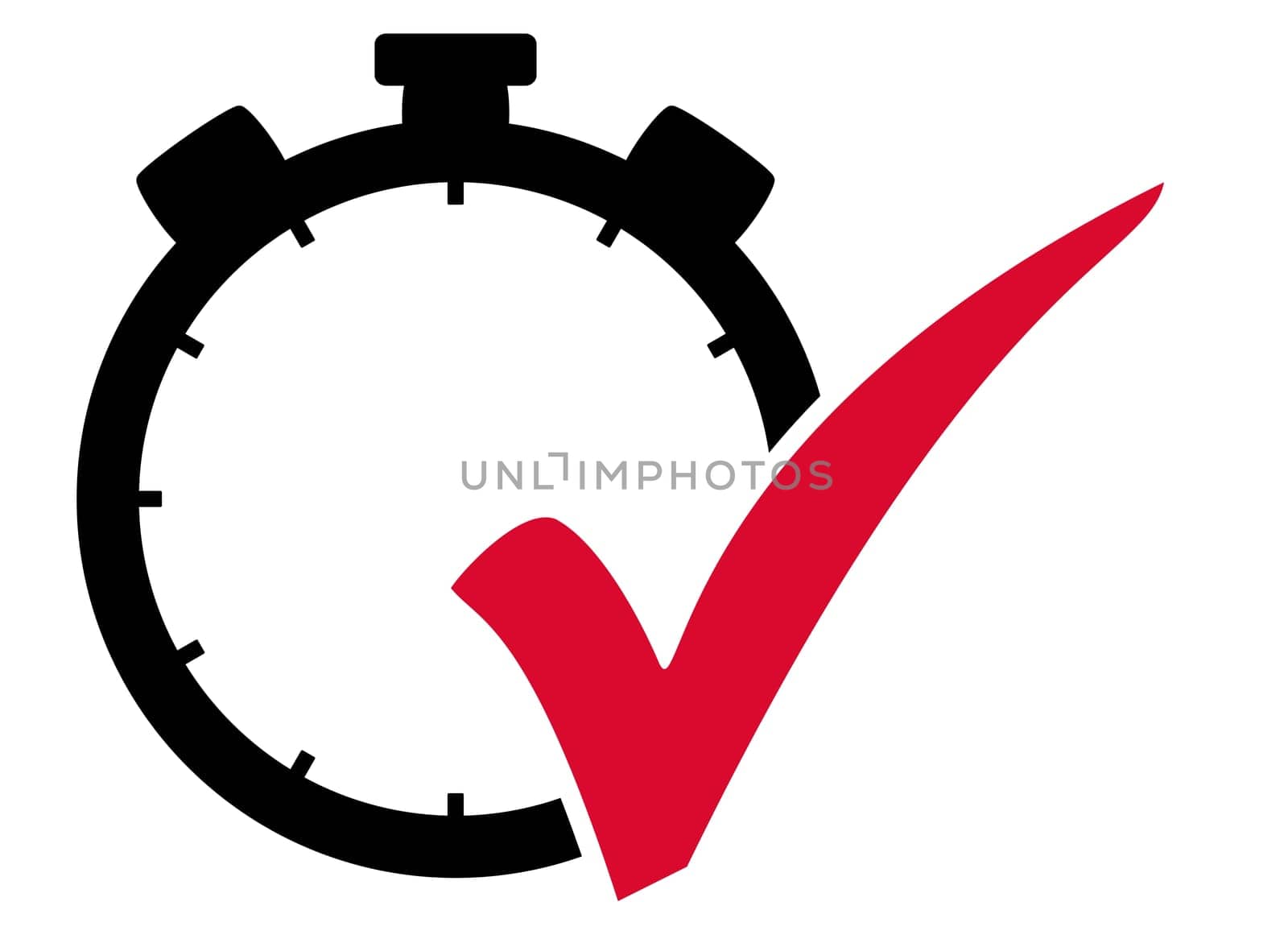 Red checkmark with stopwatch icon - Time measurement symbol