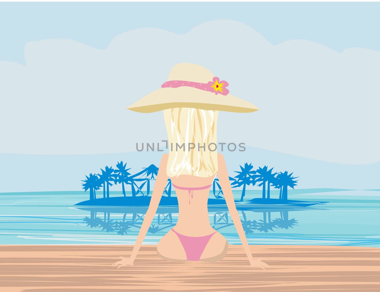 girl in bikini and tropical pool