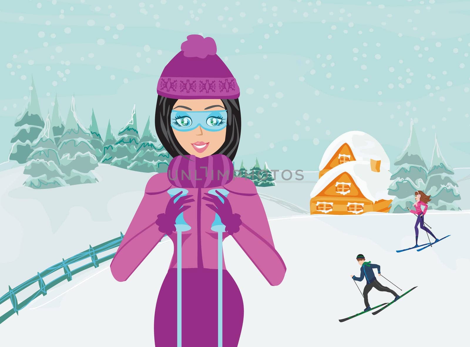 skiing in winter day