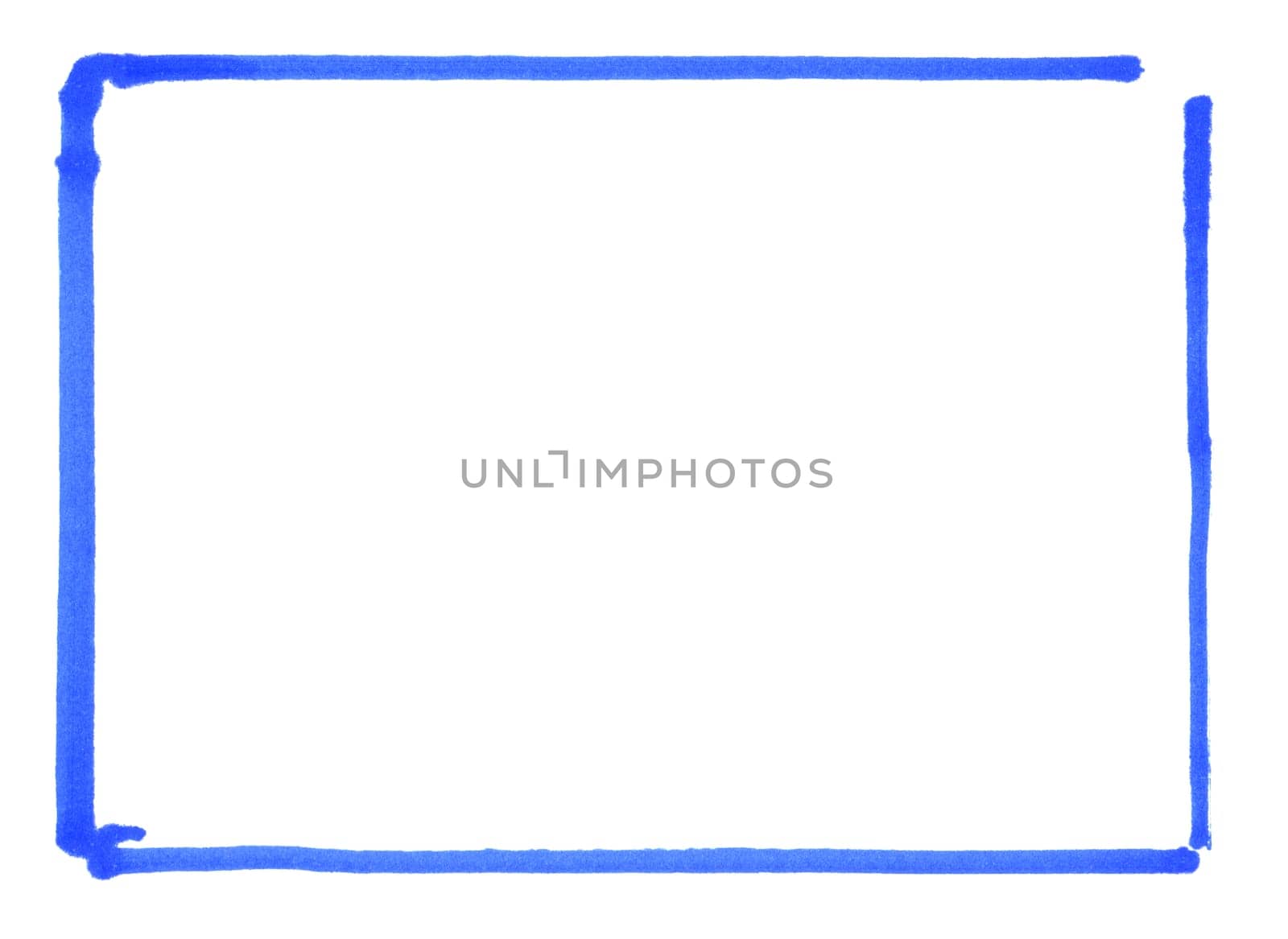 Empty isolated hand painted blue frame made with pencil