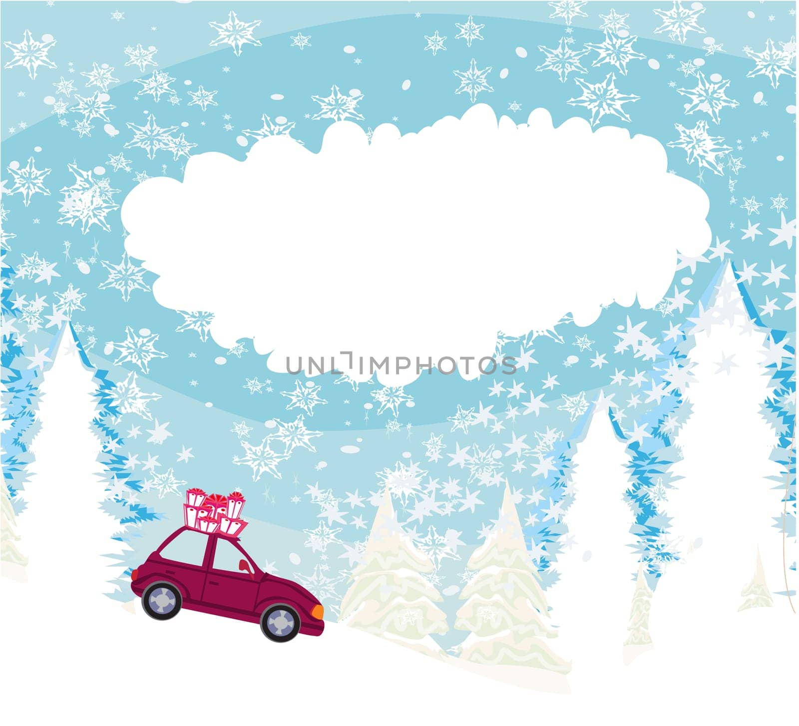 Car with christmas gift box
