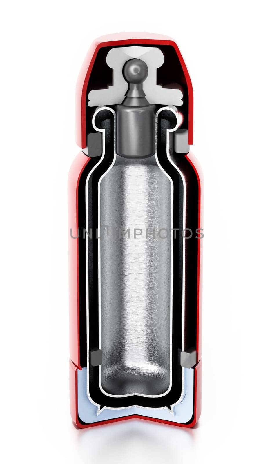 Diagram showing vacuum flask layers. 3D illustration.
