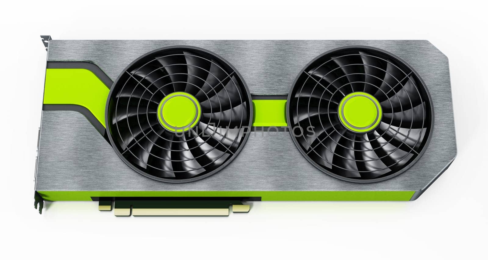 Modern graphics card isolated on white background. 3D illustration.