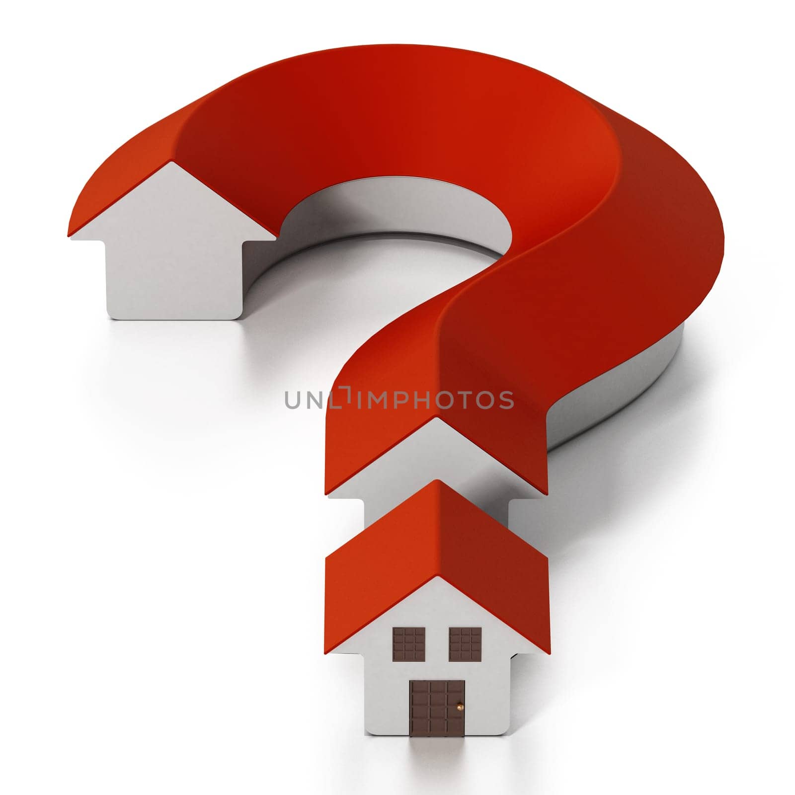 House shaped question mark isolated on white background. 3D illustration.