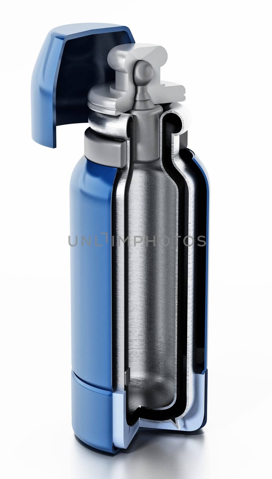 Diagram showing vacuum flask layers. 3D illustration.
