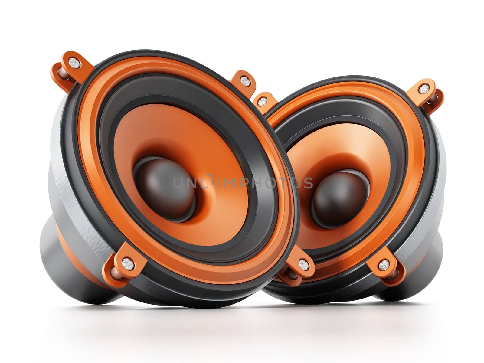 Generic audio speakers isolated on white background. 3D illustration.