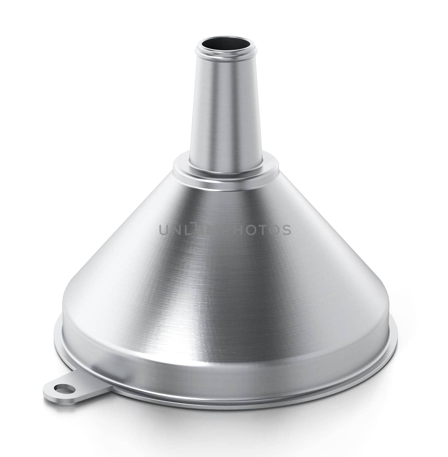 Metal funnel isolated on white background. 3D illustration.