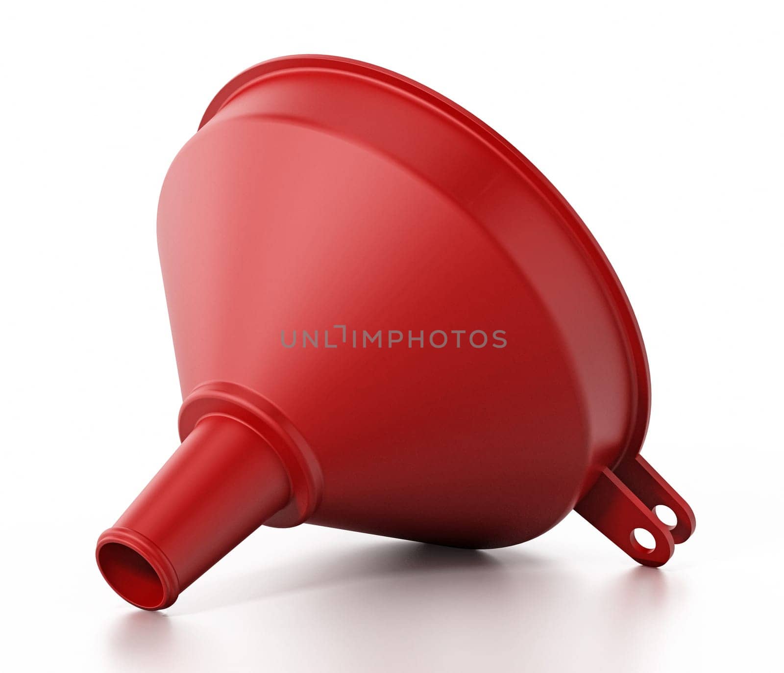 Red plastic funnel isolated on white background. 3D illustration.
