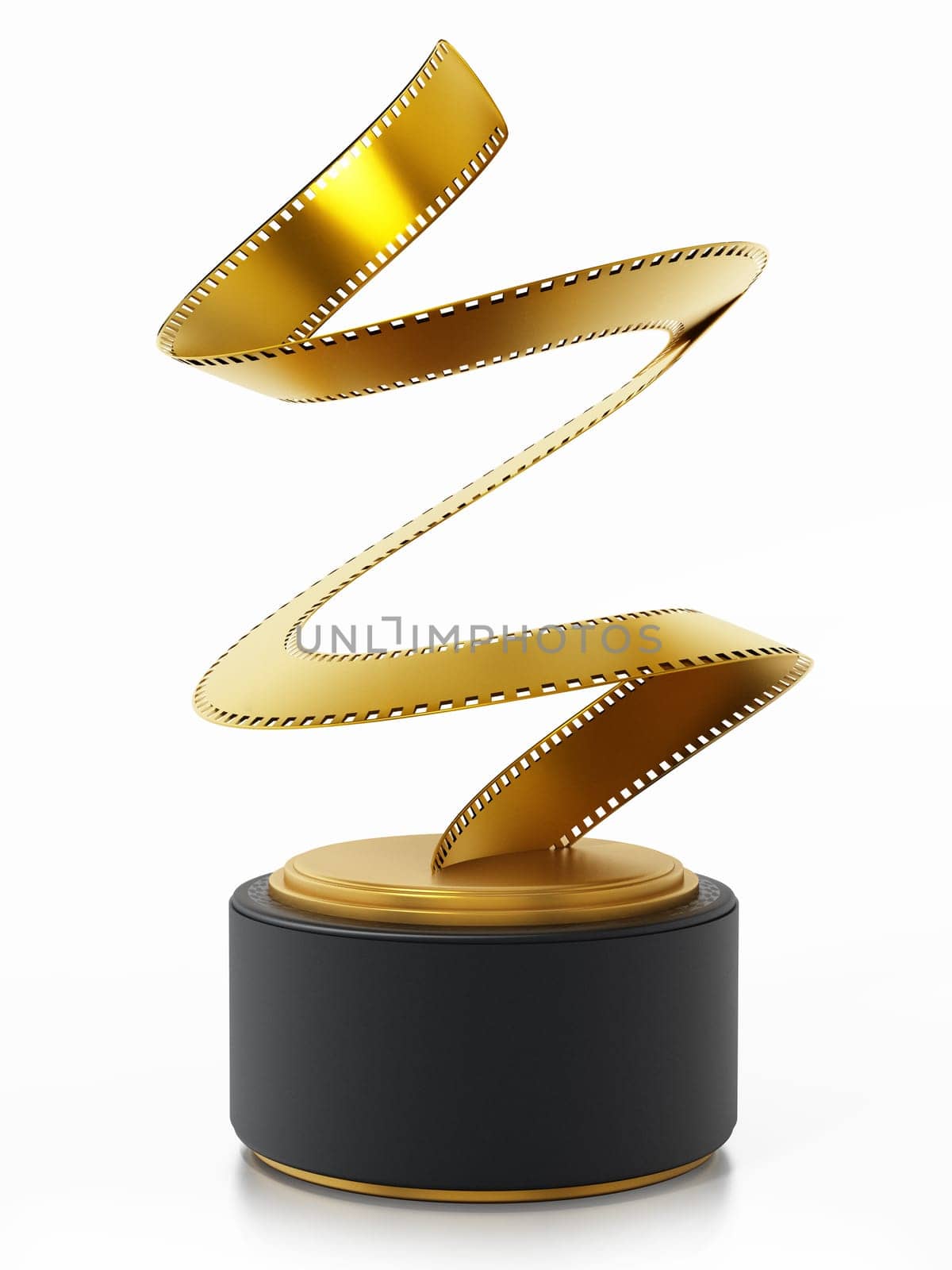 Golden film strip movie award. 3D illustration.