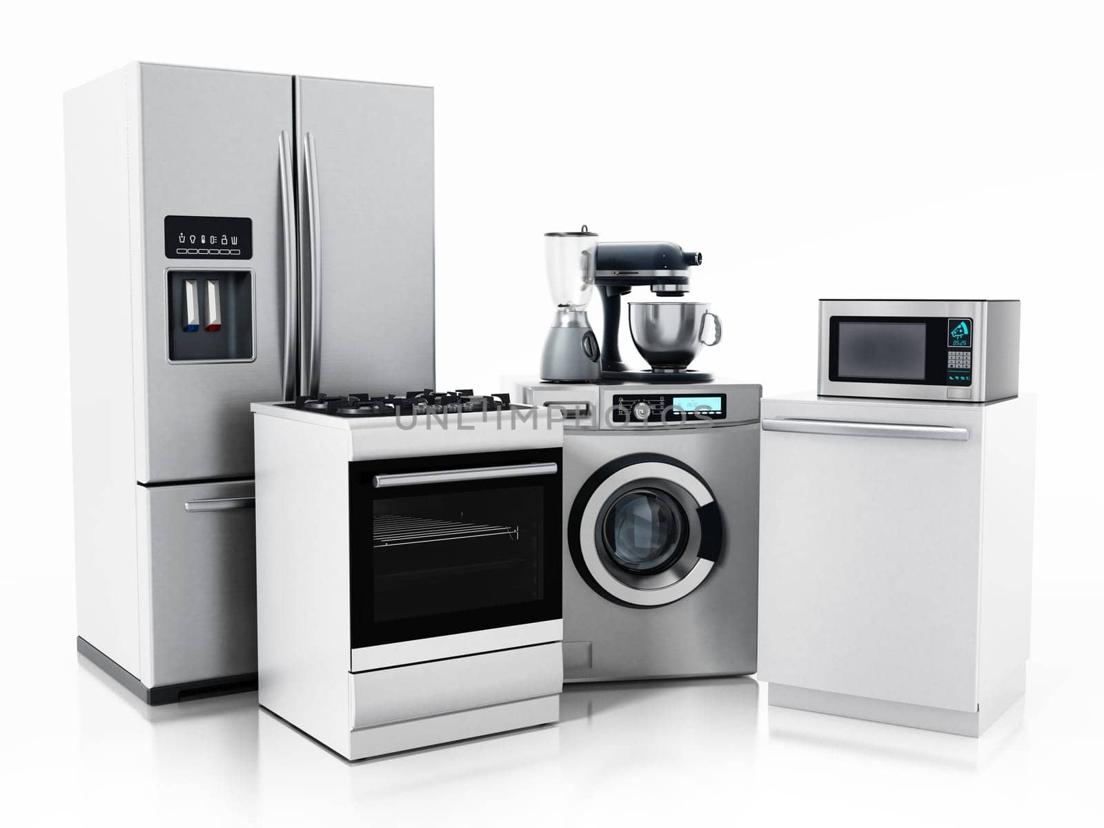 Household equipments isolated on white background. 3D illustration.