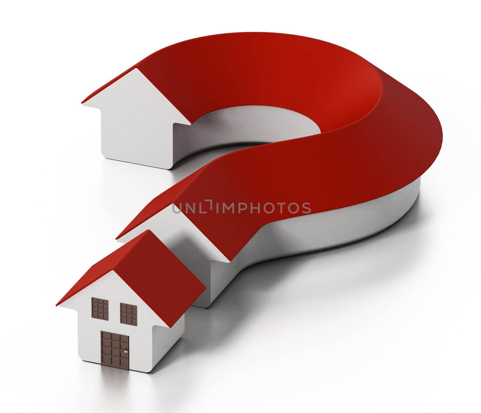 House shaped question mark isolated on white background. 3D illustration.