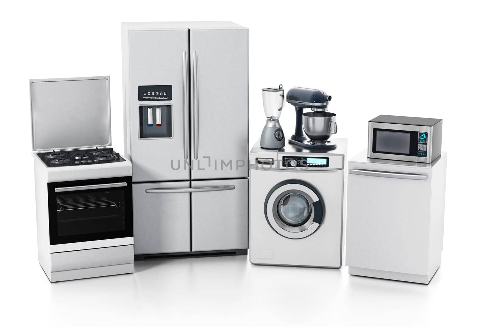 Household equipments isolated on white background. 3D illustration.