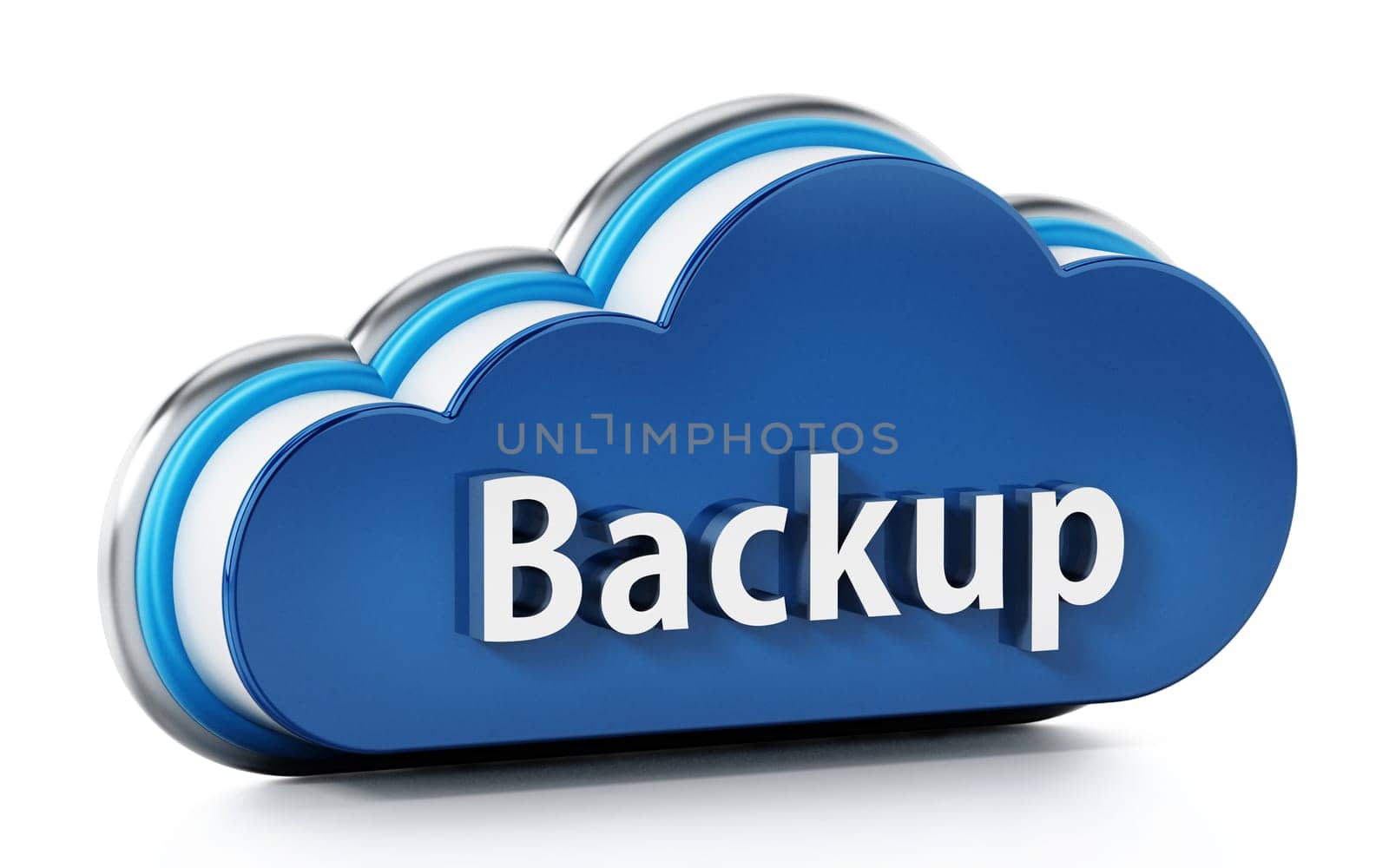 Cloud symbol with backup text. 3D illustration.