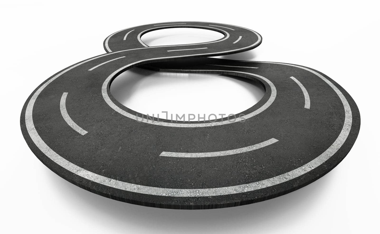 Infinity symbol shaped road isolated on white background. 3D illustration.