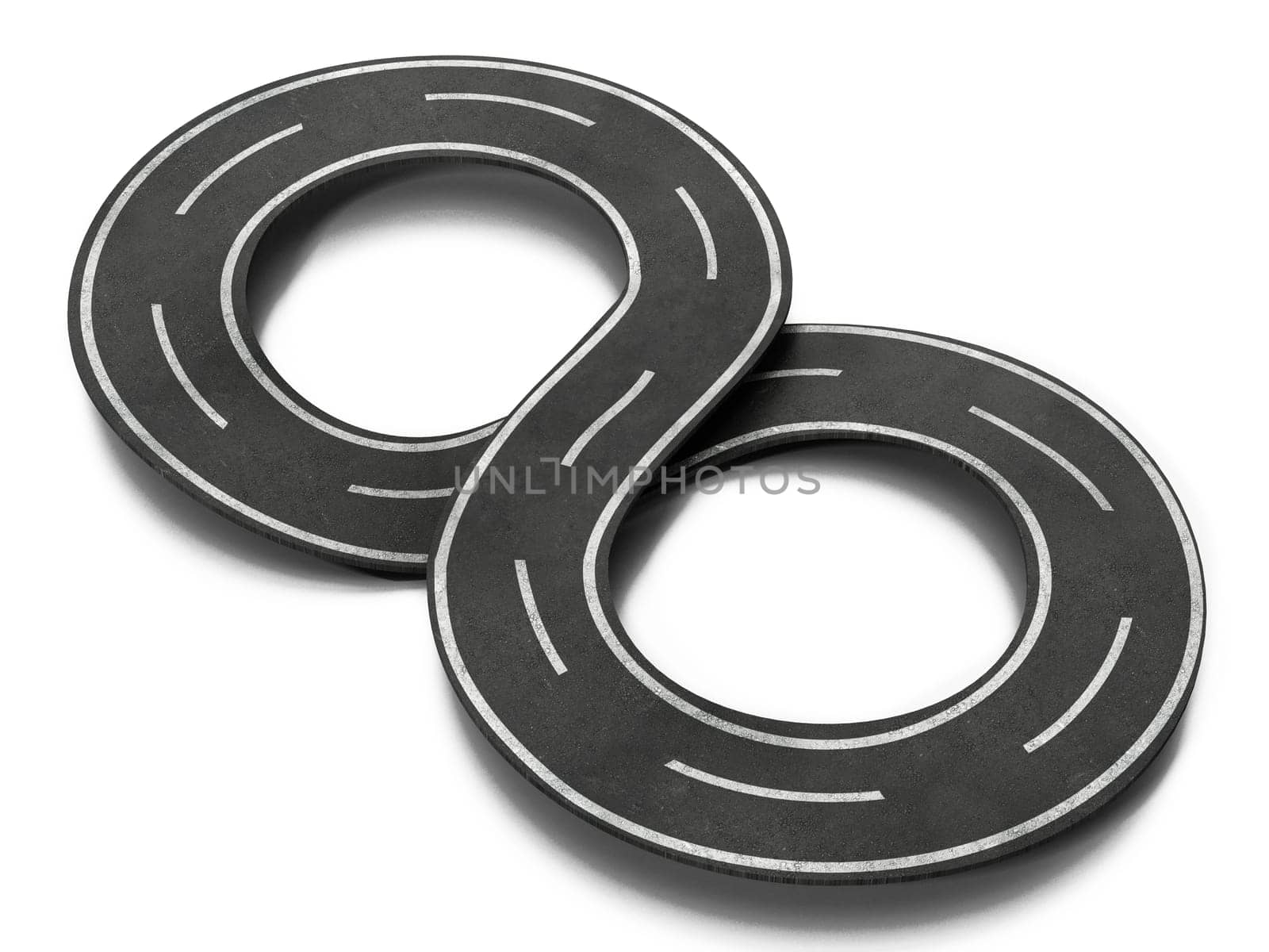 Infinity symbol shaped road isolated on white background. 3D illustration.