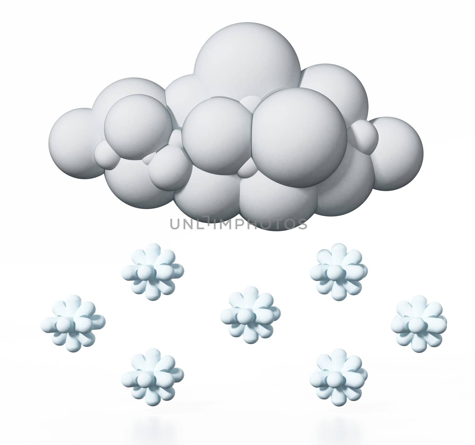 Cloud and snow symbols isolated on white background. 3D illustration.