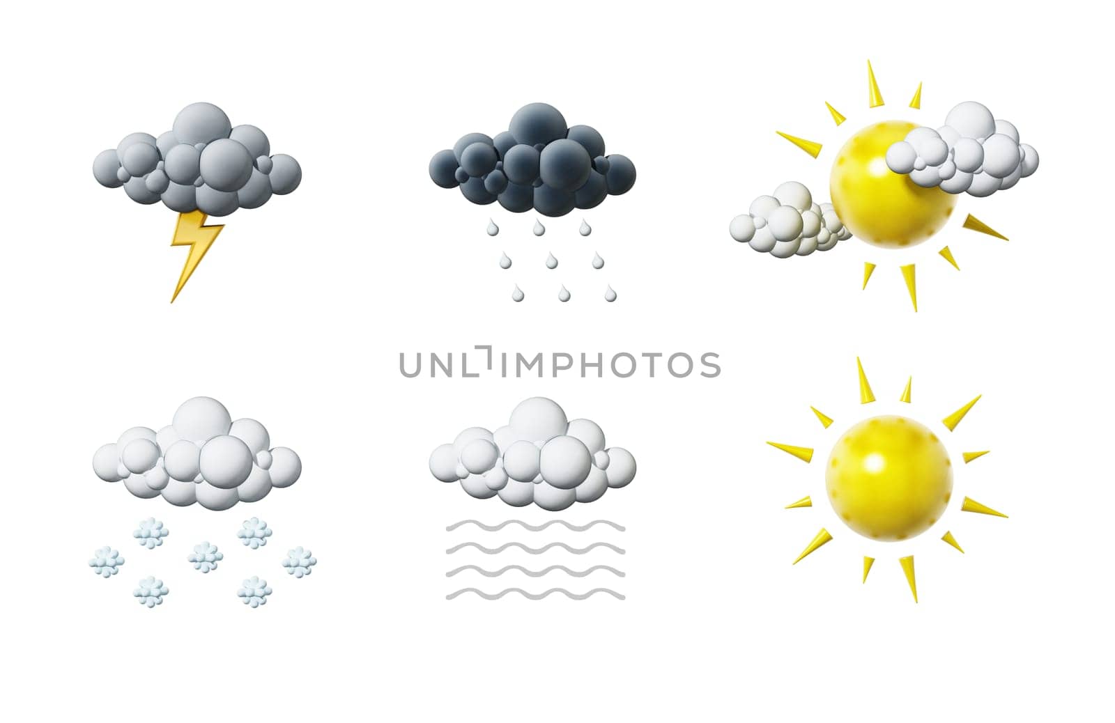 Weather symbols isolated on white background. 3D illustration.