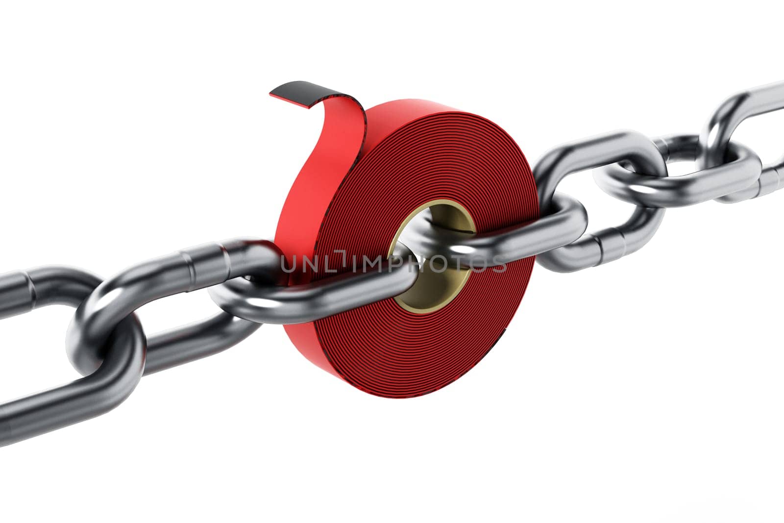 Extra strong adhesive tape among chain parts. 3D illustration.