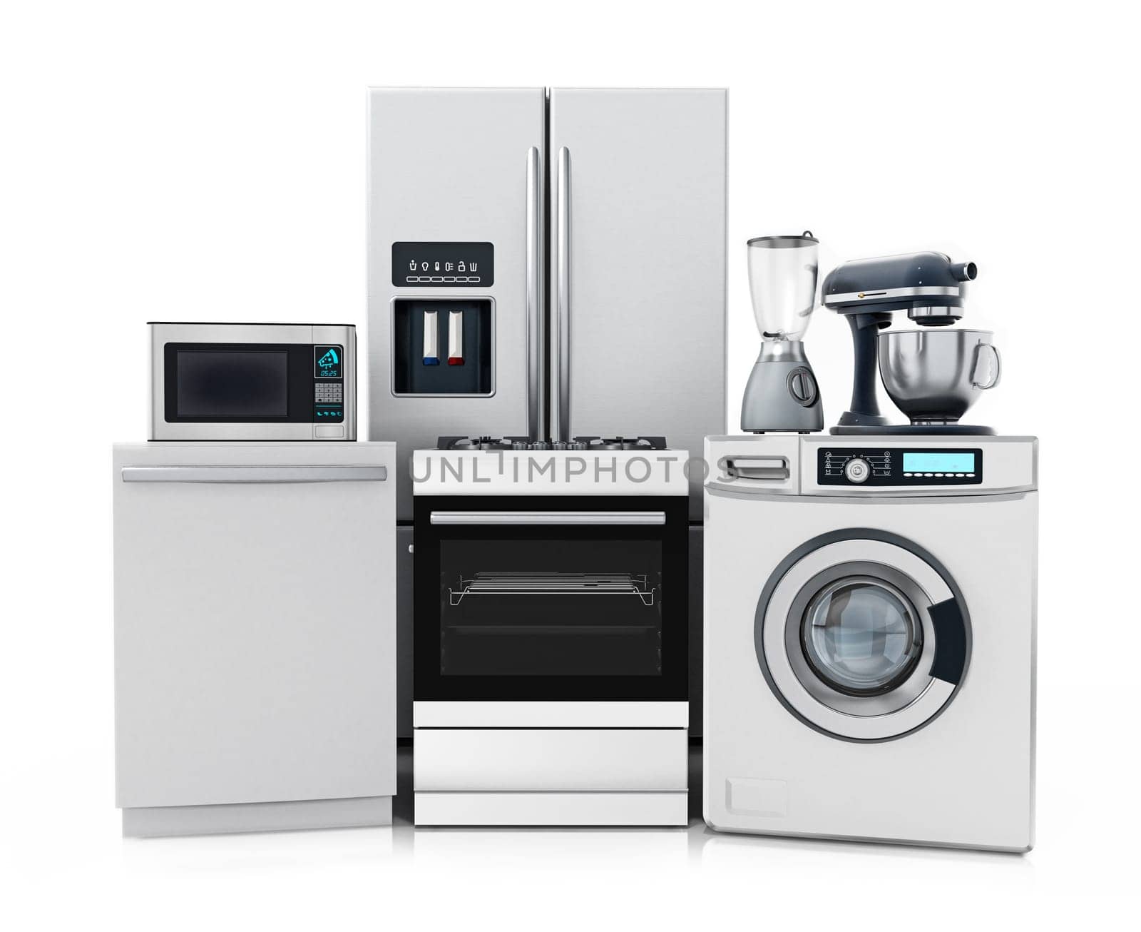 Household equipments isolated on white background. 3D illustration.
