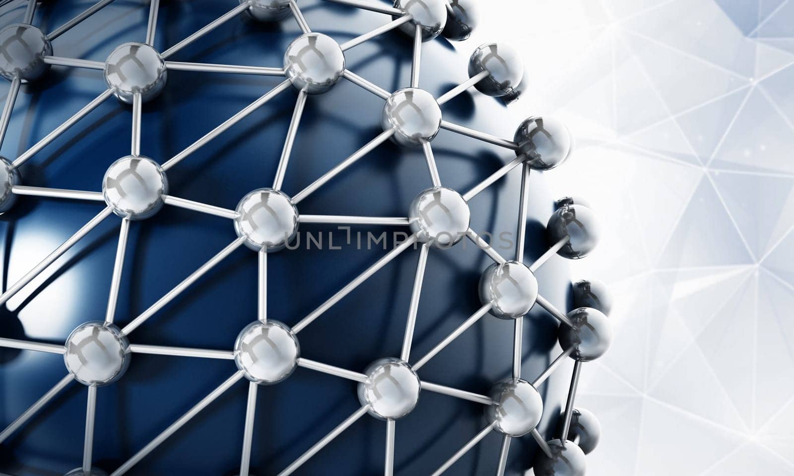 Connected dots on blue globe. 3D illustration.