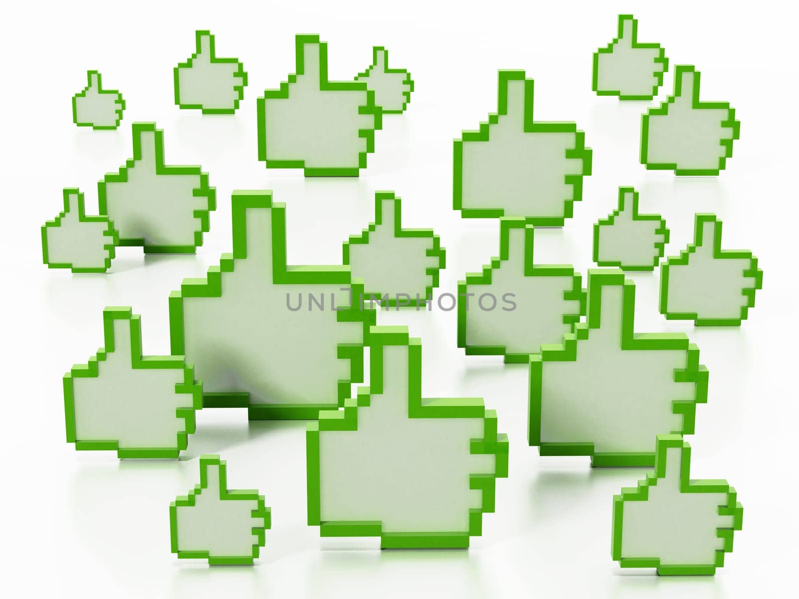 Thumbs up icons isolated on white background. 3D illustration.