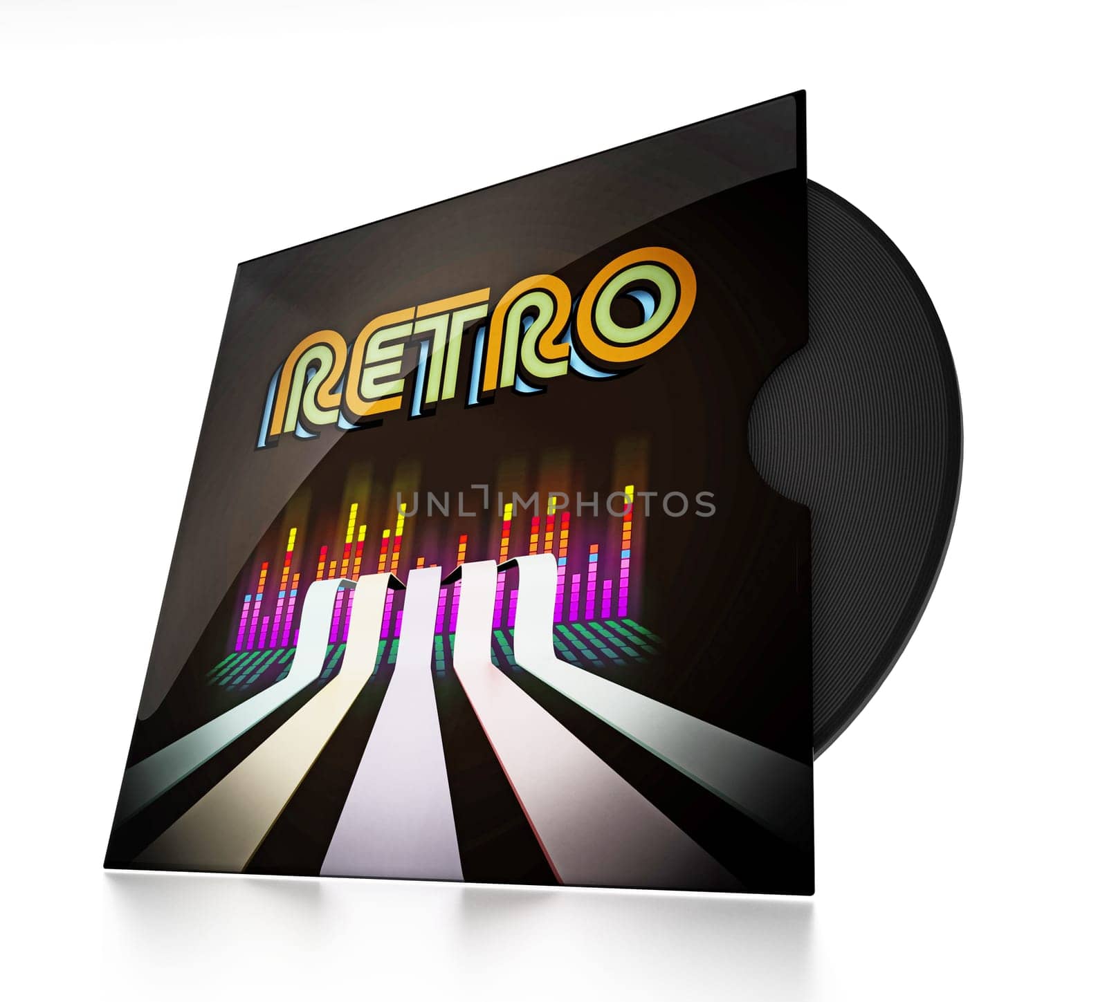 Vintage vinyl record isolated on white background. 3D illustration.