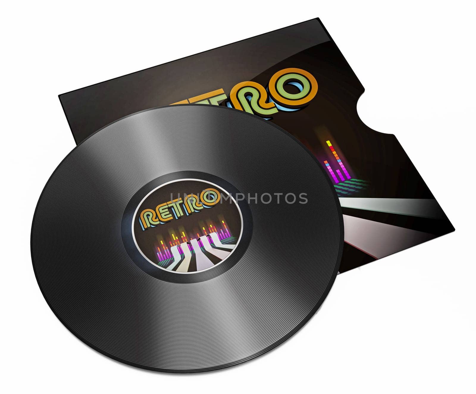 Vintage vinyl record isolated on white background. 3D illustration.