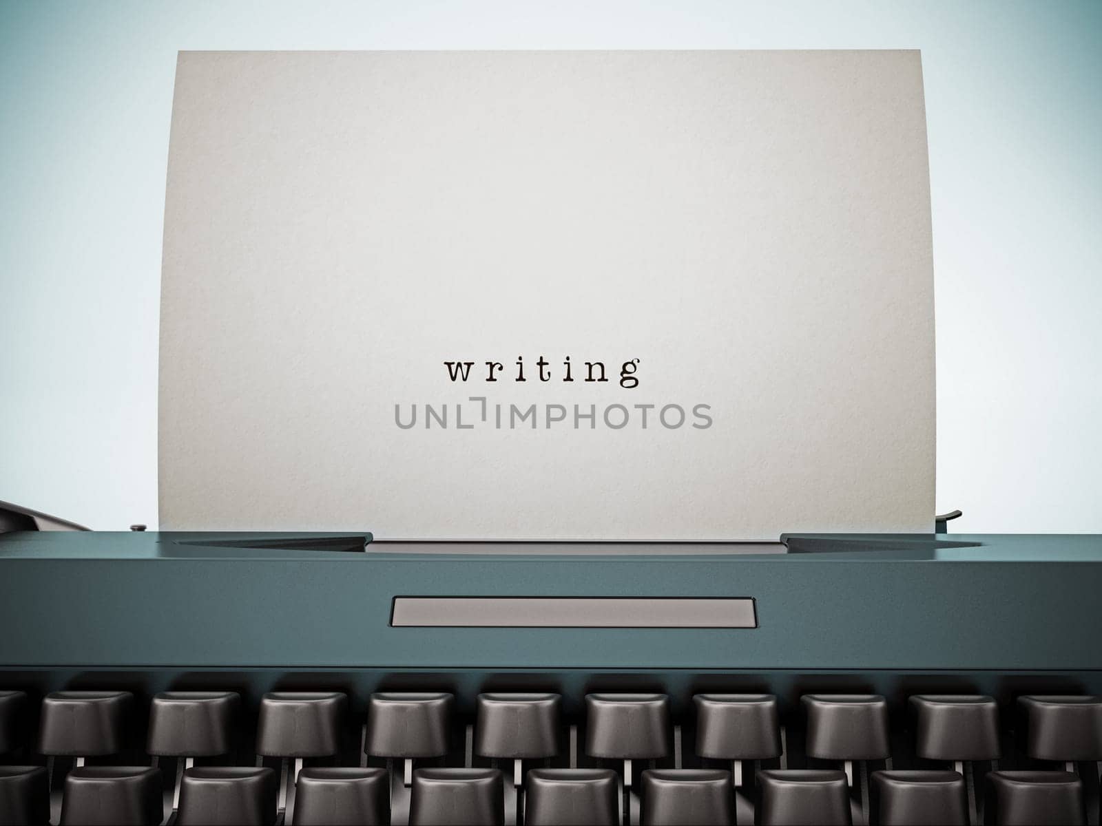 White paper with writing text in red vintage typewriter. 3D illustration.