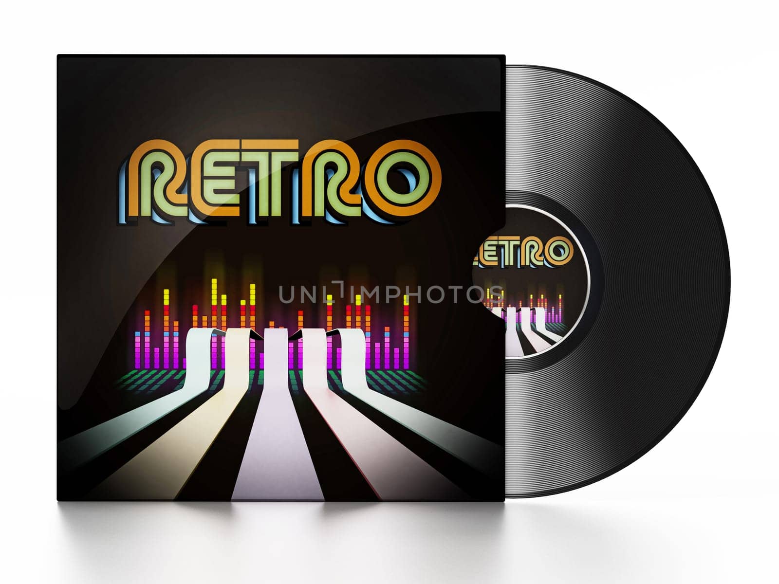 Vintage vinyl record isolated on white background. 3D illustration.