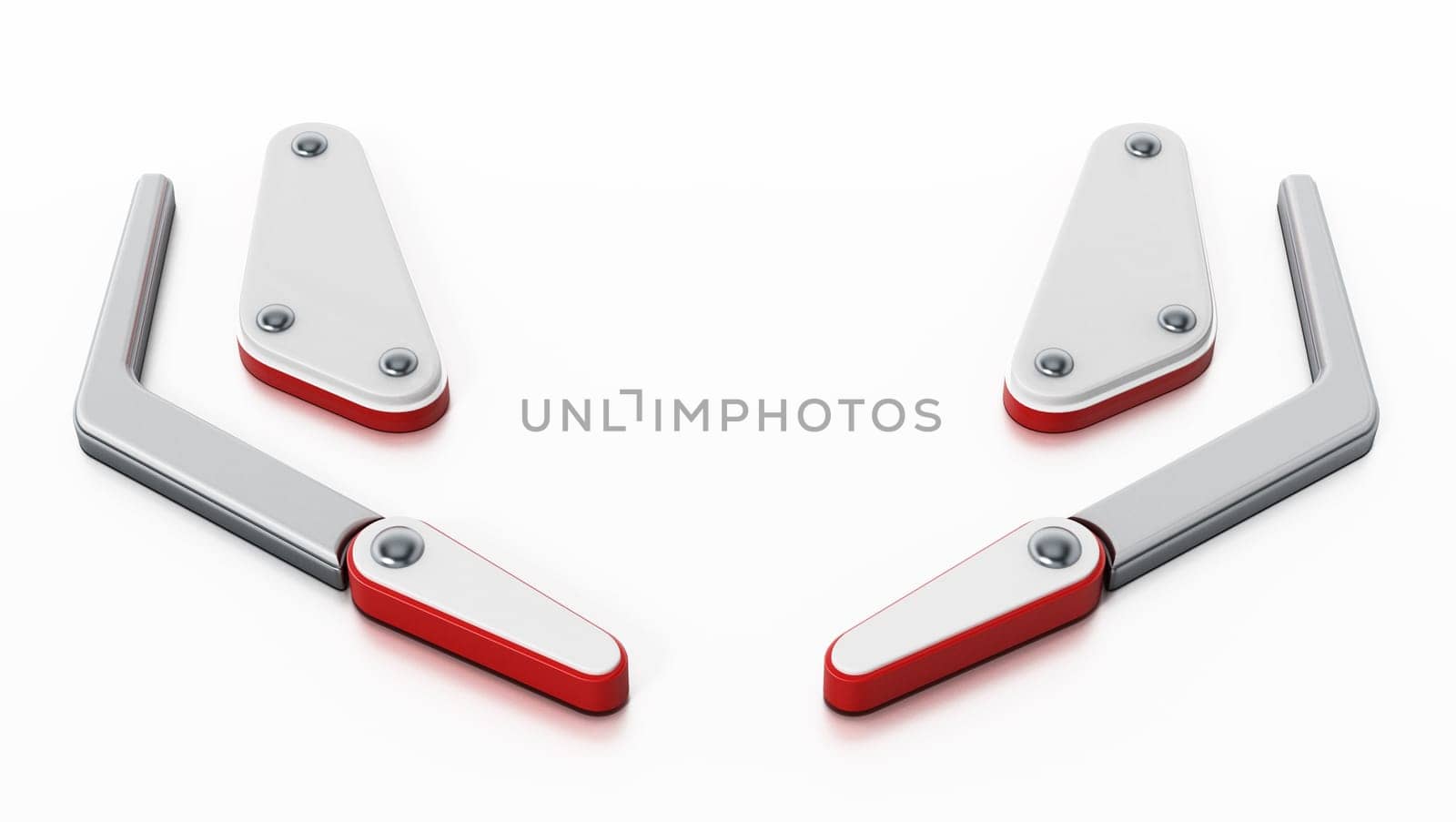 Pinball flippers and bumpers isolated on white background. 3D illustration.