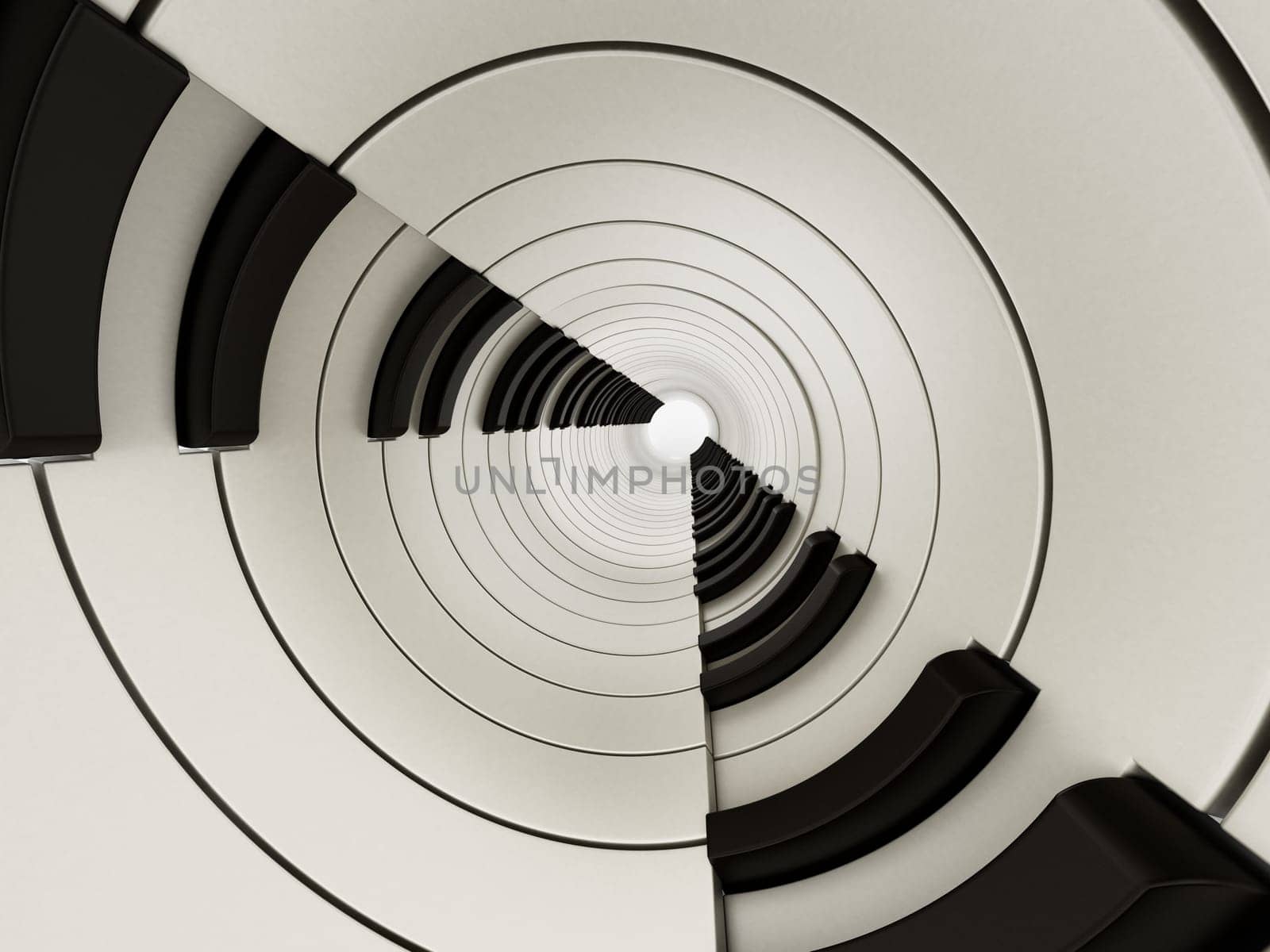 Black and white abstract piano keys background. 3D illustration.