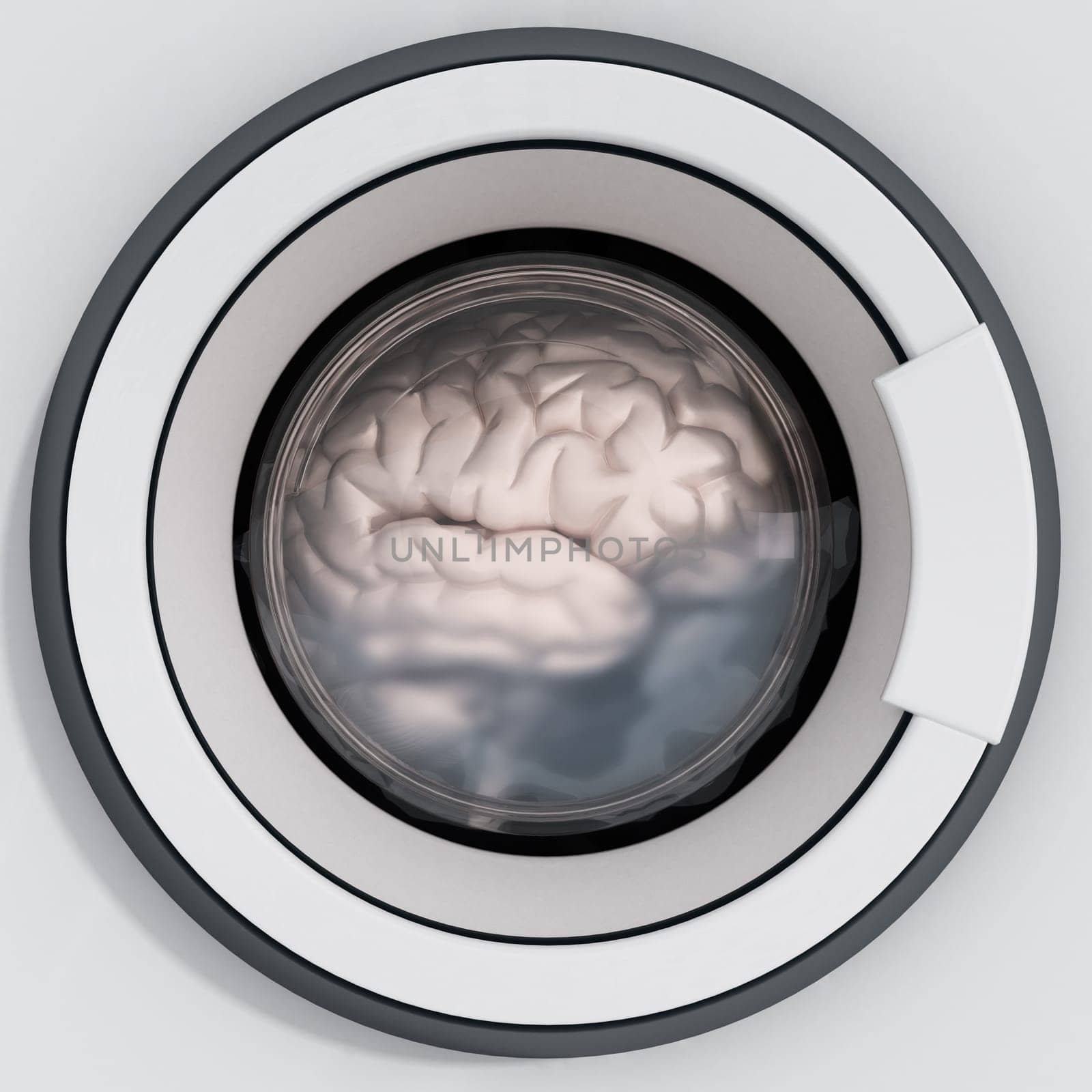 Brain being washed in washing machine. 3D illustration.