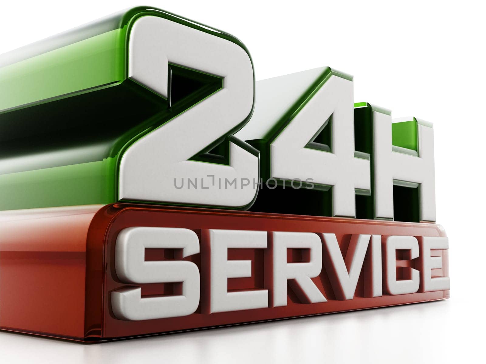24 hours text isolated on white background. 3D illustration.