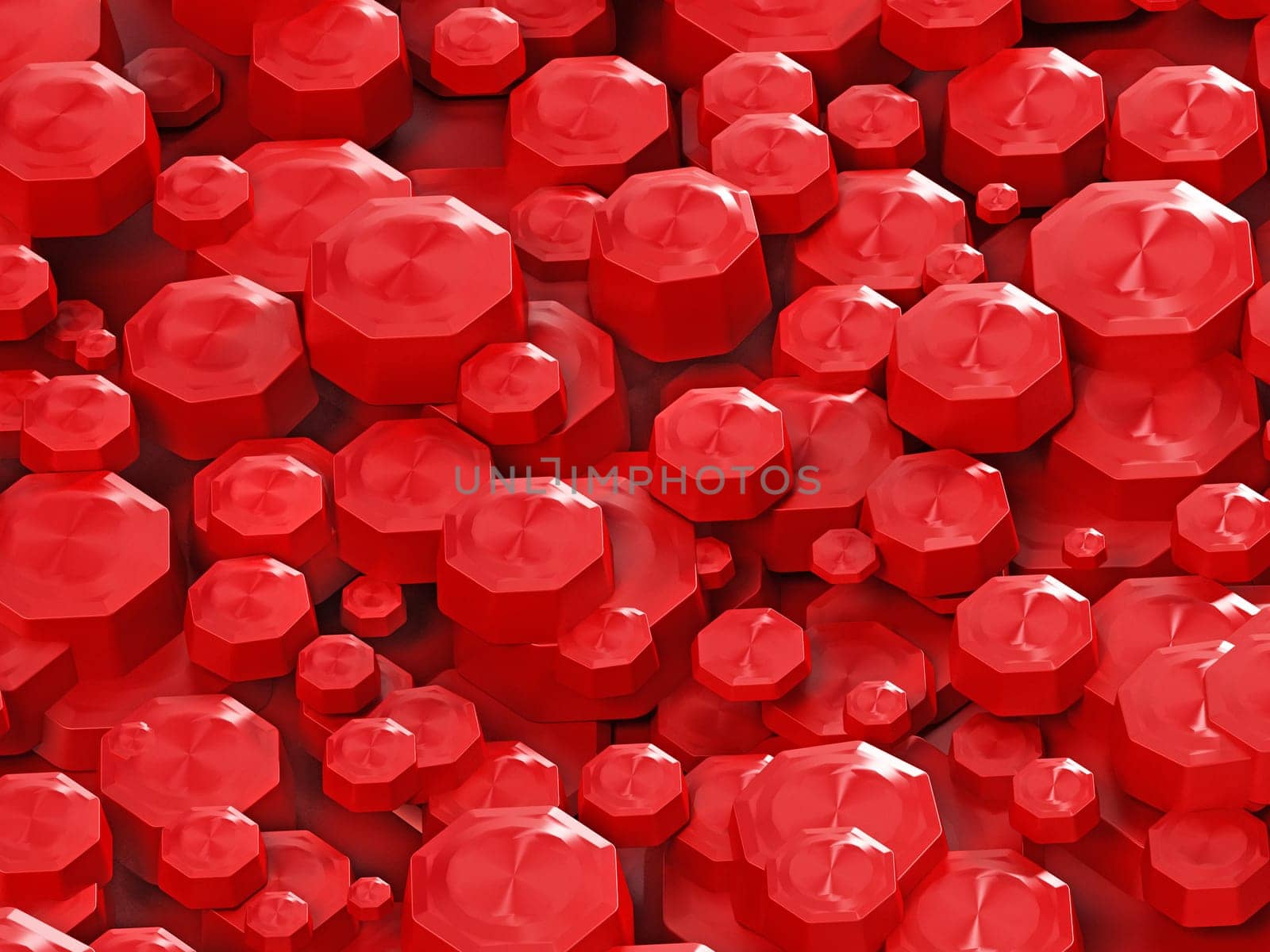Abstract background formed with red octagonal shapes. 3D illustration.