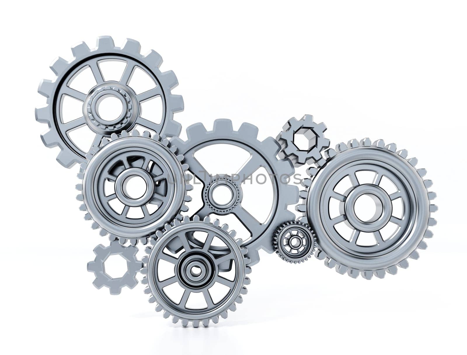 Gears in motion representing teamwork and cooperation. 3D illustration.