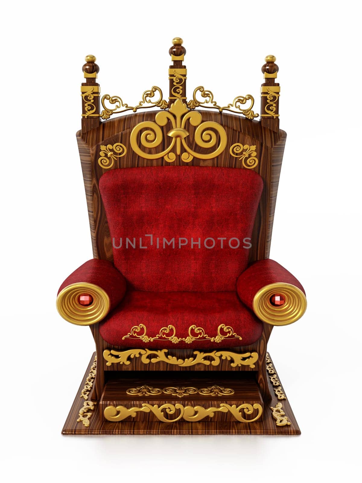 Luxurious throne isolated on white background. 3D illustration.