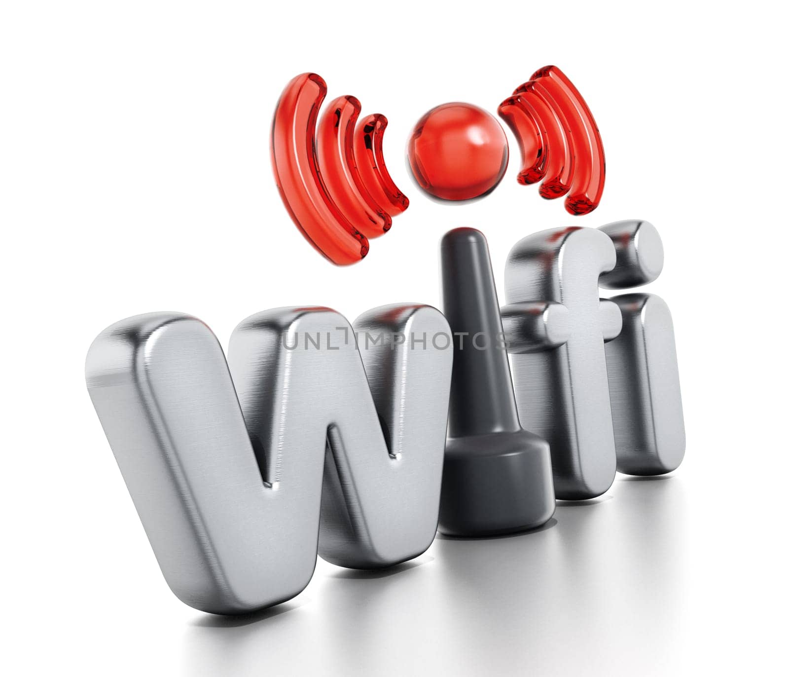 Wifi logo and wireless connection symbol. 3D illustration.