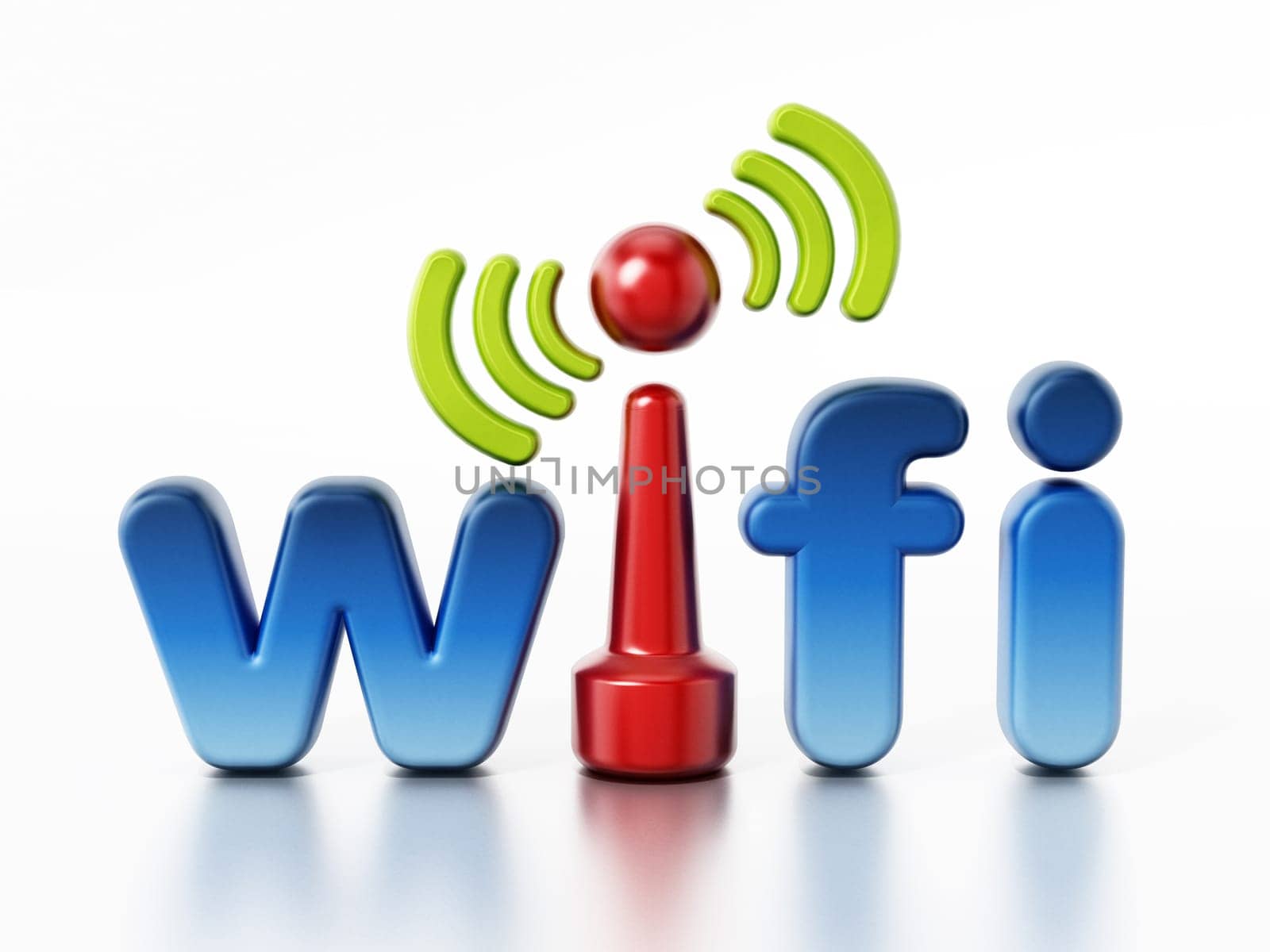 Wifi logo and wireless connection symbol. 3D illustration.