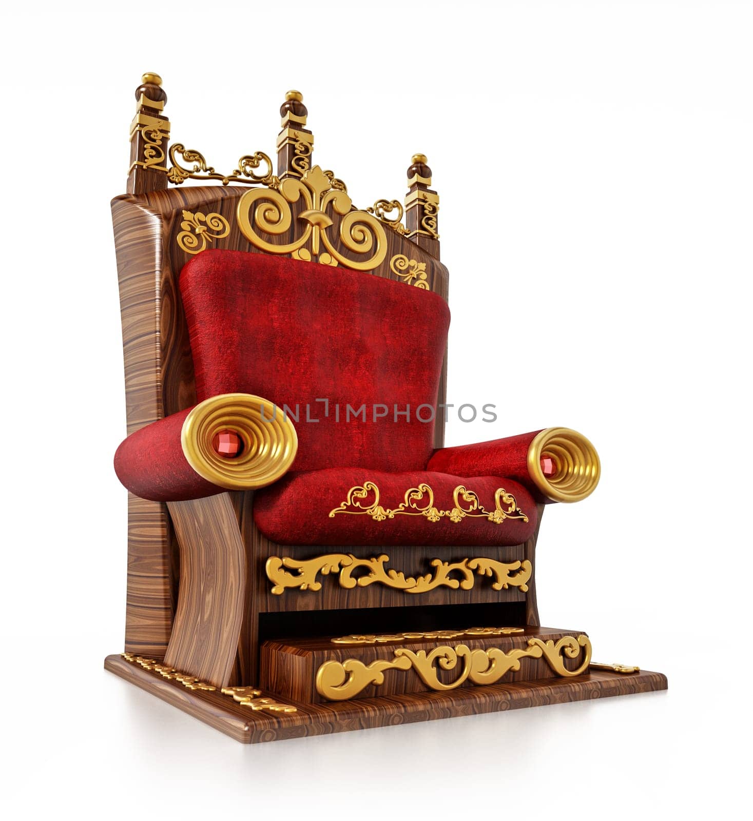 Luxurious throne isolated on white background. 3D illustration.