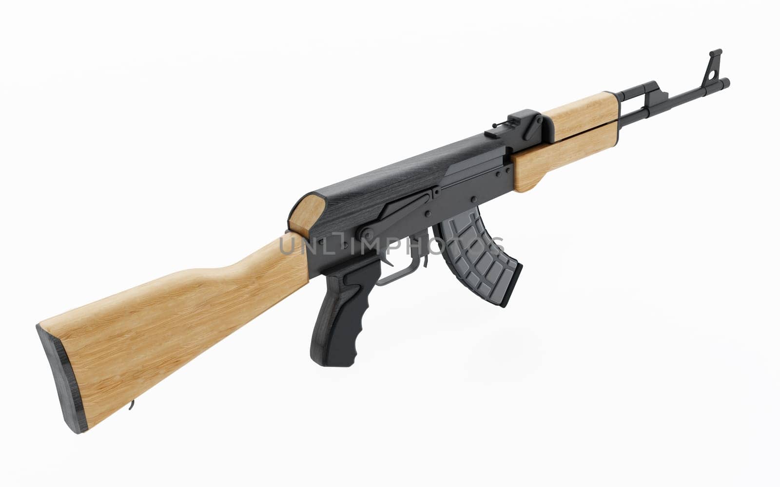 Automatic rifle isolated on white background. 3D illustration.