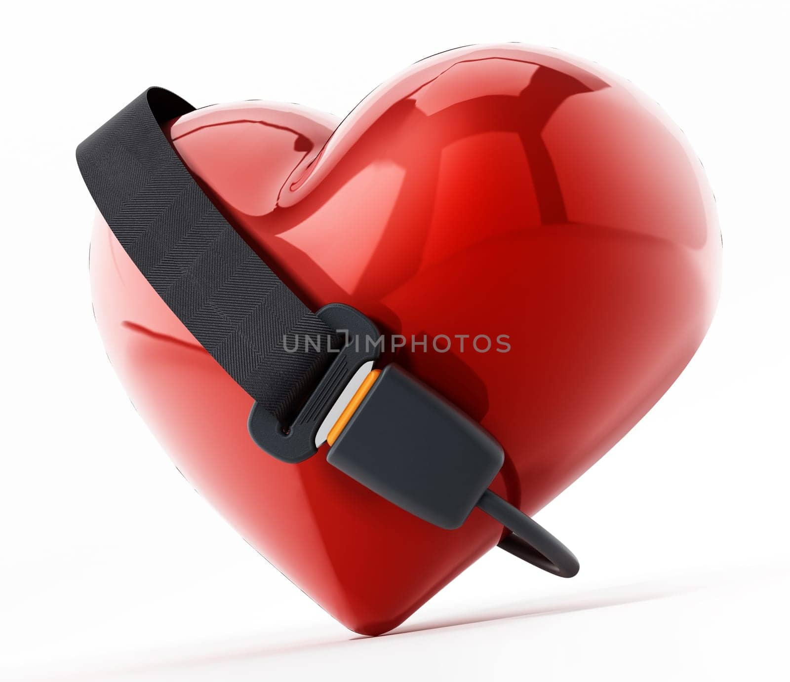 Seatbelt around the red heart. 3D illustration.