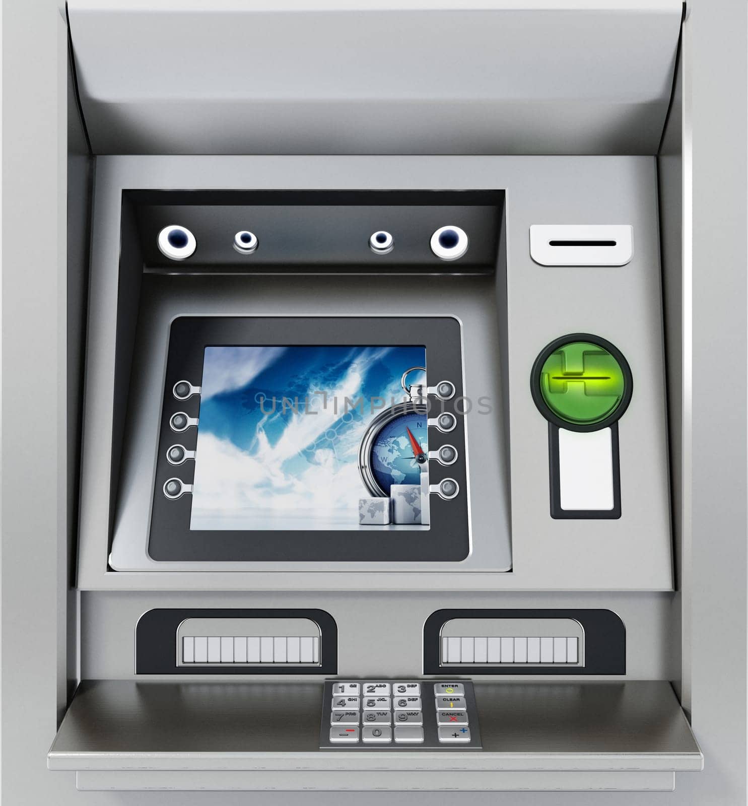 Generic ATM or Automated Teller Machine. 3D illustration.