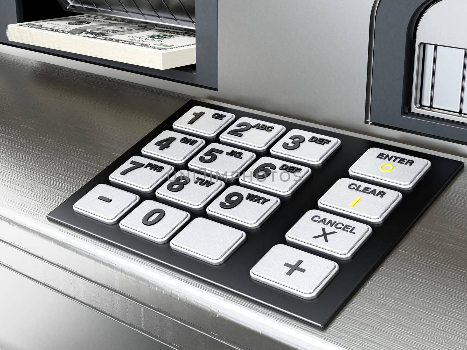 Keypad of an ATM or Automated Teller Machine. 3D illustration.