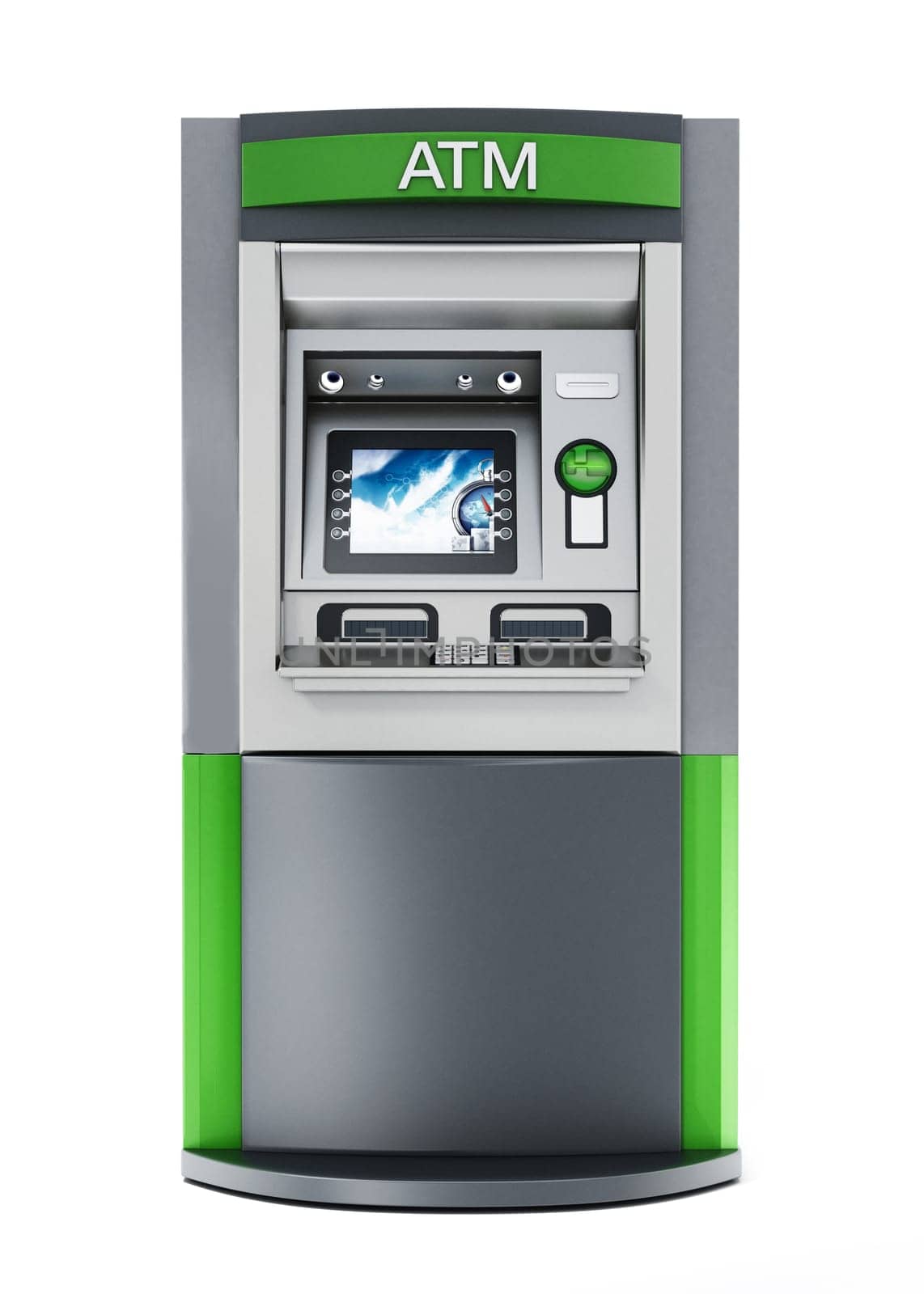 Generic ATM or Automated Teller Machine. 3D illustration.