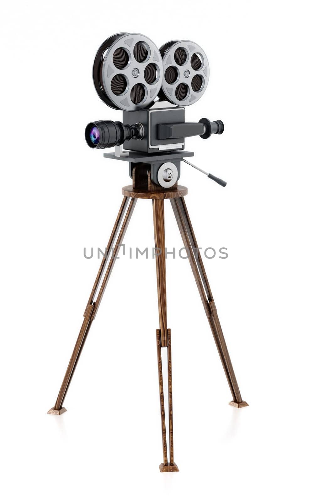 Antique movie camera isolated on white background. 3D illustration.