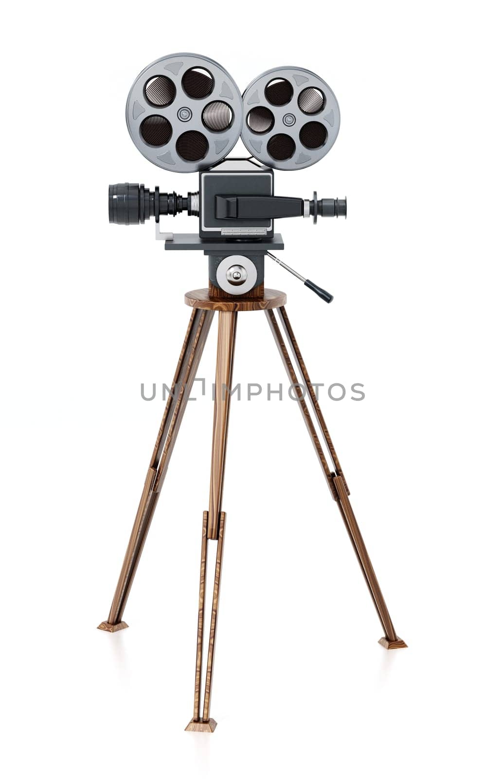 Antique movie camera isolated on white background. 3D illustration.